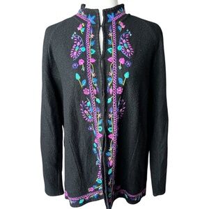 Vintage Wool Needlepoint Floral Embroidery Cardigan Large